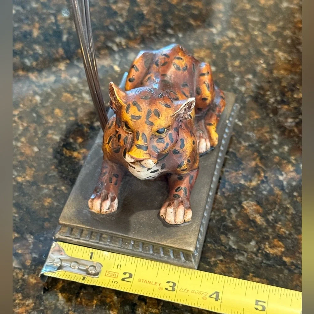 Vintage Leopard Cheetah Resin Figurine Wire Note/Photo/Card Holder